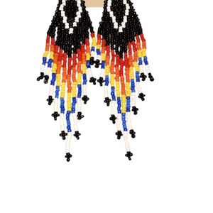 Handmade Beaded Fringe Earrings in Black, Red, Yellow & Blue